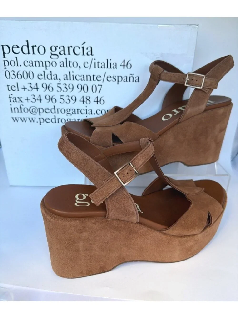 Pedro Garcia Domiel Spice Castoro Brown Platforms Suede Leather Sandals Size 41